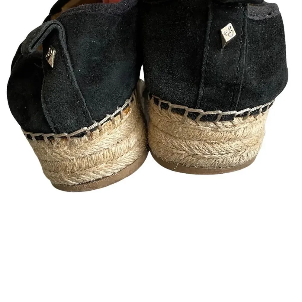 SAM EDELMAN Carrin Black Suede Platform Espadrilles Slip On Sandals Loafers 8